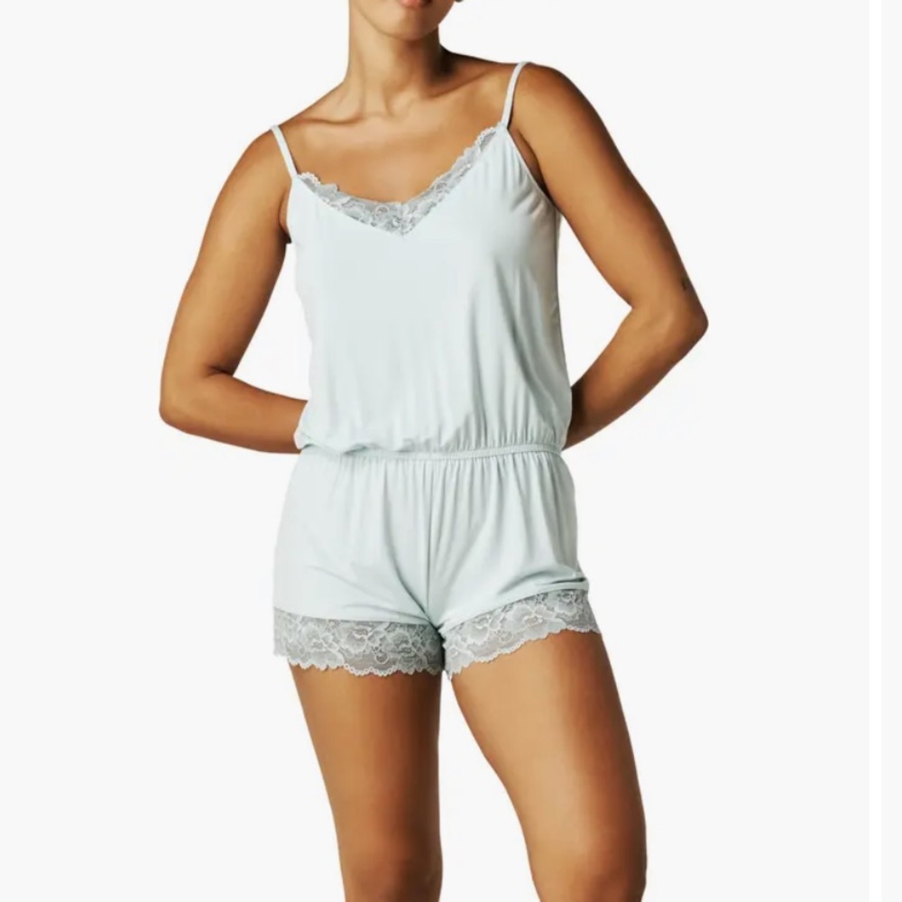 NWT Posh Peanut Lace Trim Sleep Romper - Teal, sexy & comfy sz Small great gift